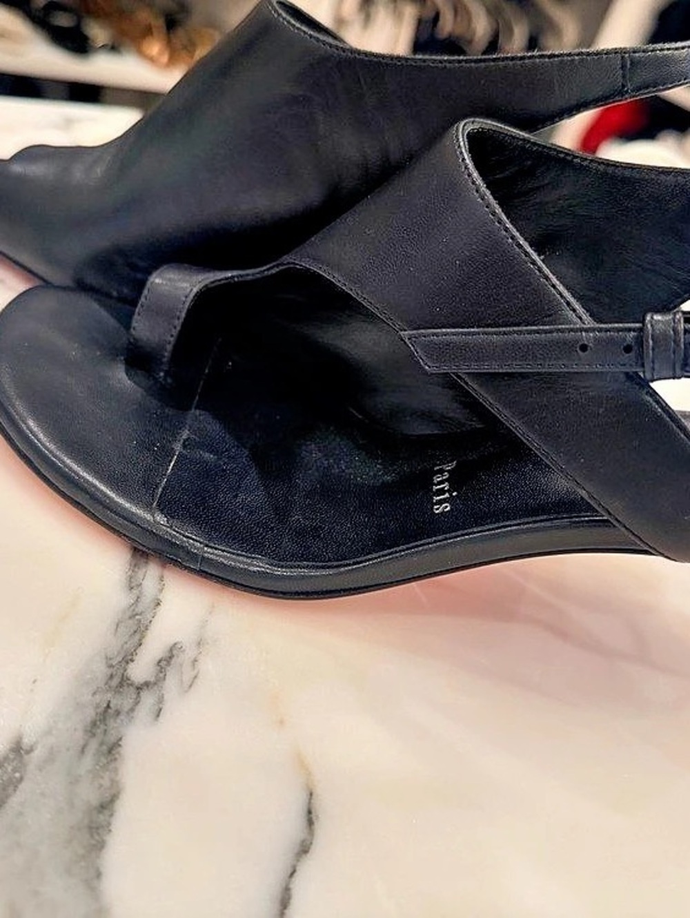 Authentic Christian Louboutin Miss Z Thong Slingback Sandal Black Heels - Picture 3 of 5